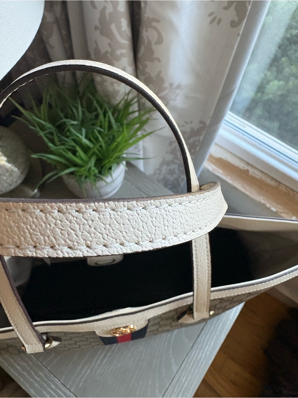 FASHION Beige Supreme Tote with Red & Blue Web Stripe and Cream Trim - Picture 6 of 10